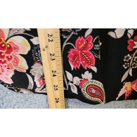 Loft Women's Long Sleeve Smocked V Neck Flowy Blouse Top Black Floral Size S - Picture 10 of 14